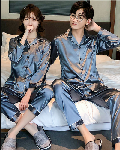 Pijama de Pareja Nupcial en Seda de Hielo - Conjunto Primavera Otoño Rojo para Novia y Novio - Image 10