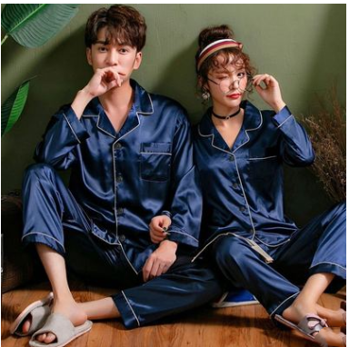 Pijama de Pareja Nupcial en Seda de Hielo - Conjunto Primavera Otoño Rojo para Novia y Novio - Image 3