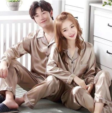Pijama de Pareja Nupcial en Seda de Hielo - Conjunto Primavera Otoño Rojo para Novia y Novio - Image 4
