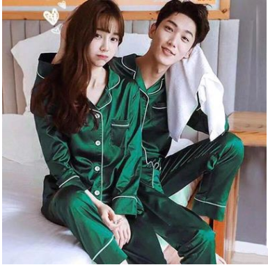Pijama de Pareja Nupcial en Seda de Hielo - Conjunto Primavera Otoño Rojo para Novia y Novio - Image 5