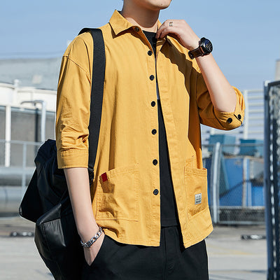 Camisa Suelta de Verano Coreana Manga 7/8 Estilo Hong Kong para Hombre - Image 8