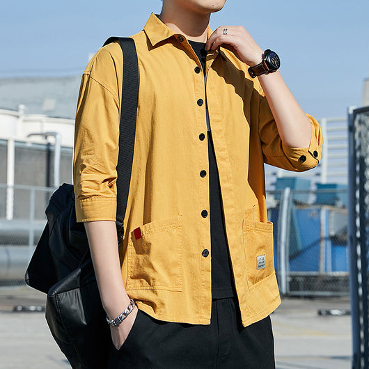 Camisa Suelta de Verano Coreana Manga 7/8 Estilo Hong Kong para Hombre - Image 8