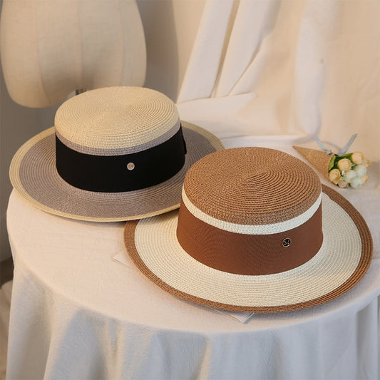 Sombrero de Paja Retro Elegante para Mujer - Gorra Plana Transpirable Floral Playa
