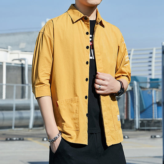 Camisa Suelta de Verano Coreana Manga 7/8 Estilo Hong Kong para Hombre - Image 2