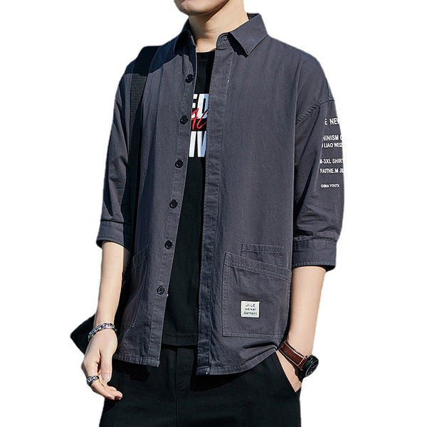 Camisa Suelta de Verano Coreana Manga 7/8 Estilo Hong Kong para Hombre