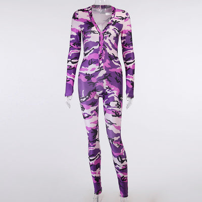 Pijama Enterizo Estampado Camuflaje Cuello en V Sexy - Image 14