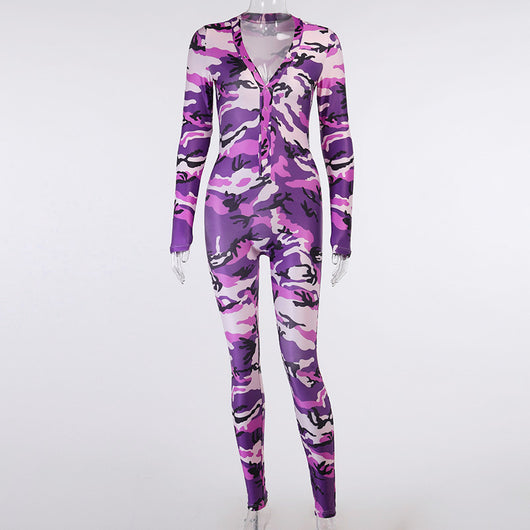 Pijama Enterizo Estampado Camuflaje Cuello en V Sexy - Image 4