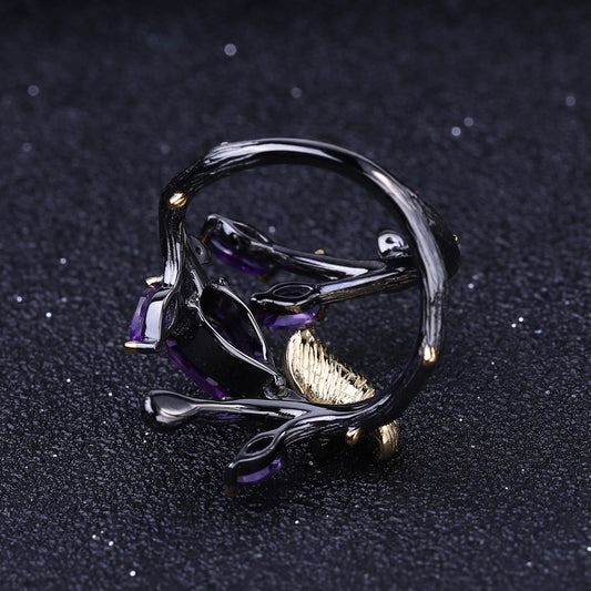 Anillo de Plata 925 con Amatista - Diseño Artesanal Italiano