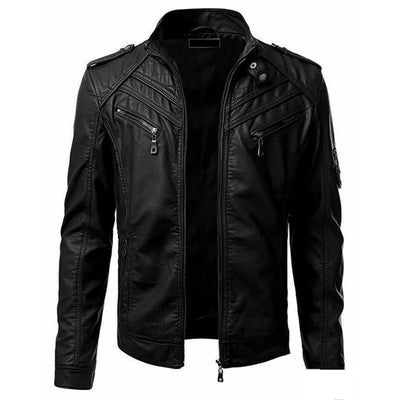 Chaqueta de Cuero Casual para Hombre - Estilo Europeo con Cierre de Cremallera - Image 10