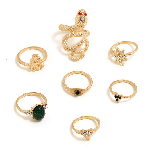 Juego de 7 Anillos Articulados con Diamantes y Serpiente Esmeralda - Image 13