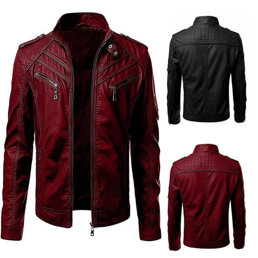 Chaqueta de Cuero Casual para Hombre - Estilo Europeo con Cierre de Cremallera - Image 6