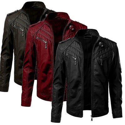 Chaqueta de Cuero Casual para Hombre - Estilo Europeo con Cierre de Cremallera - Image 3