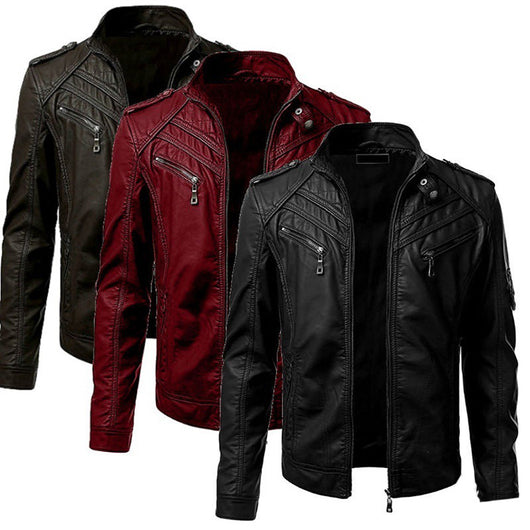 Chaqueta de Cuero Casual para Hombre - Estilo Europeo con Cierre de Cremallera - Image 3