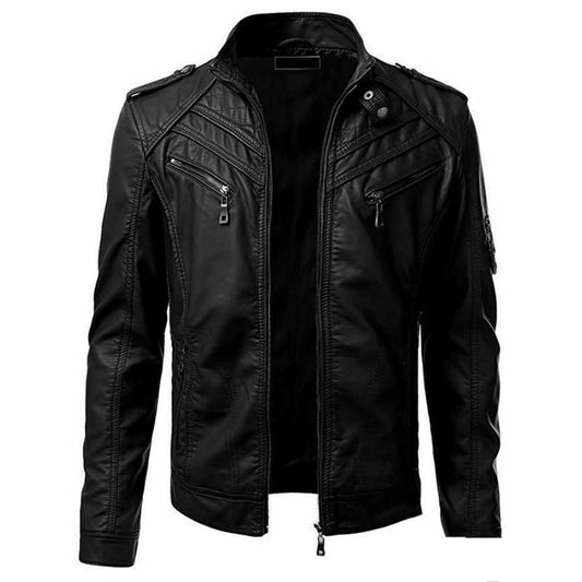 Chaqueta de Cuero Casual para Hombre - Estilo Europeo con Cierre de Cremallera