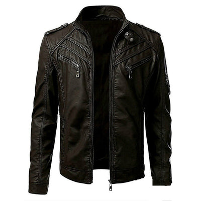 Chaqueta de Cuero Casual para Hombre - Estilo Europeo con Cierre de Cremallera - Image 7