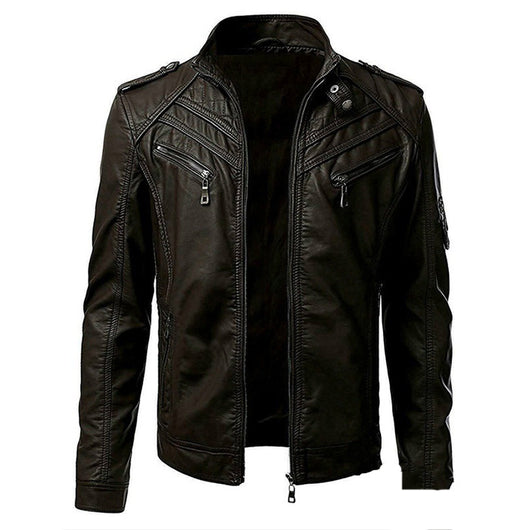 Chaqueta de Cuero Casual para Hombre - Estilo Europeo con Cierre de Cremallera - Image 7