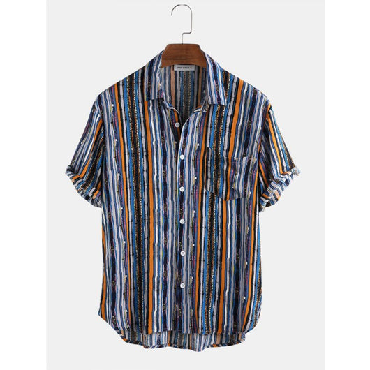 Camisa de Playa Manga Corta a Rayas para Hombre - Image 8