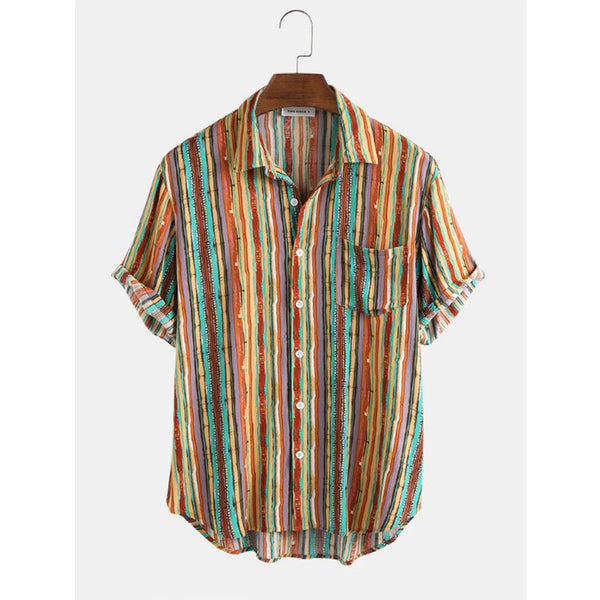 Camisa de Playa Manga Corta a Rayas para Hombre