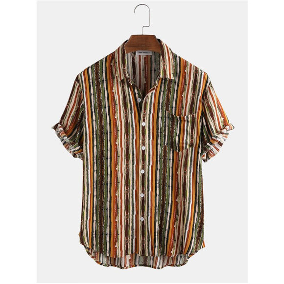 Camisa de Playa Manga Corta a Rayas para Hombre