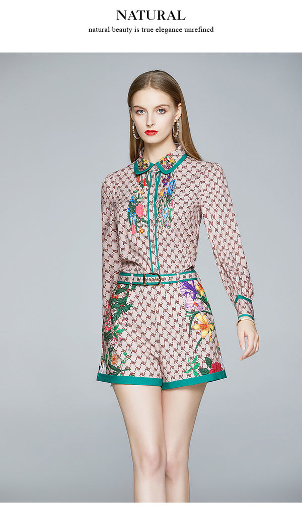 Conjunto de Dos Piezas Estilo Europeo: Camisa con Solapa y Short Cintura Alta