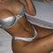 Bikini Dos Piezas Cuero Brillante con Fruncido - Traje de Baño Europeo Moderno