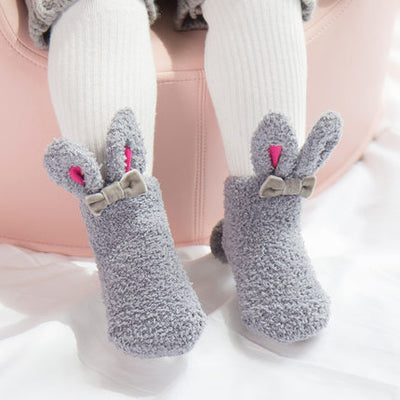 Calcetines Tubo de Felpa Coral con Conejito Blanco para Niñas - Image 2