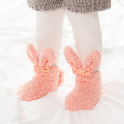 Calcetines Tubo de Felpa Coral con Conejito Blanco para Niñas - Image 3