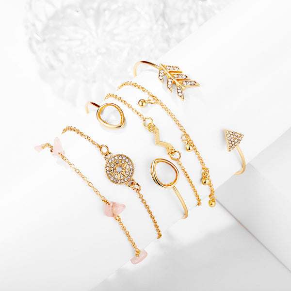 Pulsera de 6 Piezas con Piedra de Ojo de Gato y Flecha V - Conjunto Versátil Transfronterizo