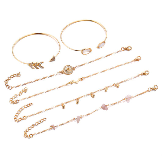 Pulsera de 6 Piezas con Piedra de Ojo de Gato y Flecha V - Conjunto Versátil Transfronterizo - Image 3