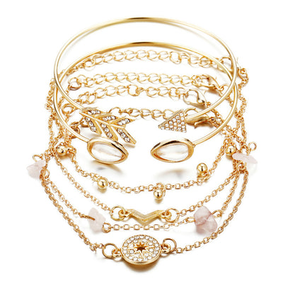 Pulsera de 6 Piezas con Piedra de Ojo de Gato y Flecha V - Conjunto Versátil Transfronterizo - Image 4
