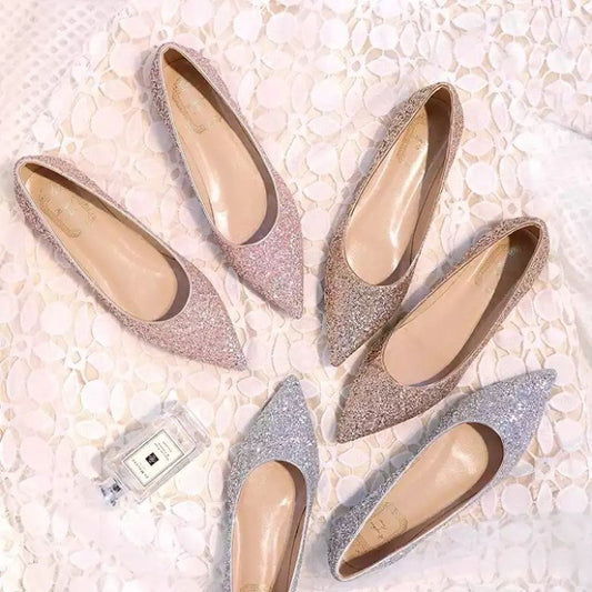 Zapatos de Novia Planos con Lentejuelas - Dorados Brillantes para Novia y Damas de Honor