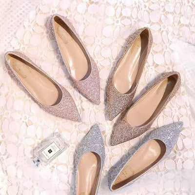 Zapatos de Novia Planos con Lentejuelas - Dorados Brillantes para Novia y Damas de Honor
