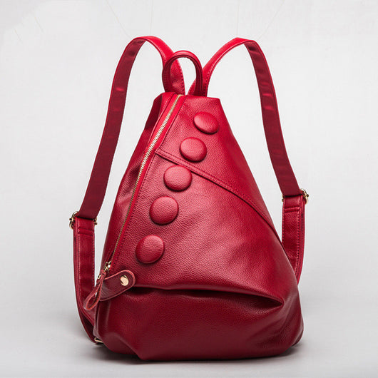 Mochila de Cuero Genuino Textura Litchi Estilo Preppy para Adolescentes - Image 2