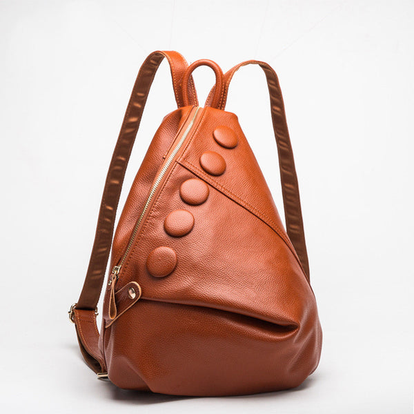 Mochila de Cuero Genuino Textura Litchi Estilo Preppy para Adolescentes