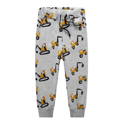 Pantalones Infantiles Estilo Occidental con Estampado de Excavadora - Algodón Primavera Otoño