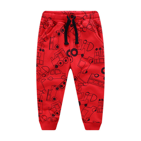 Pantalones Infantiles Estilo Occidental con Estampado de Excavadora - Algodón Primavera Otoño