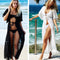 Falda Larga de Playa con Encaje Transparente y Detalles de Costura