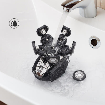 Black electric shaver with six rotary blades and indicator lights, designed for men's beard and bald head shaving. - Image 12