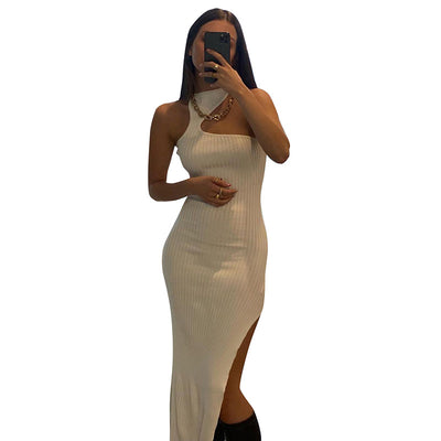 Vestido Asimétrico Acanalado con Cuello Halter y Abertura - Image 7