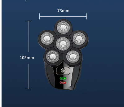 Black electric shaver with six rotary blades and indicator lights, designed for men's beard and bald head shaving. - Image 8
