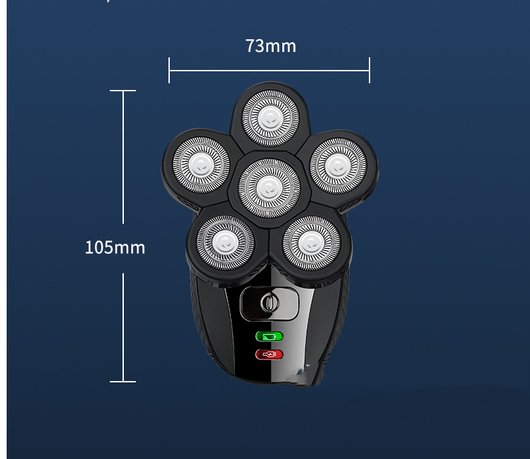 Black electric shaver with six rotary blades and indicator lights, designed for men's beard and bald head shaving. - Image 8