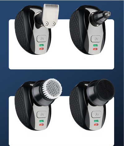 Black electric shaver with six rotary blades and indicator lights, designed for men's beard and bald head shaving. - Image 5