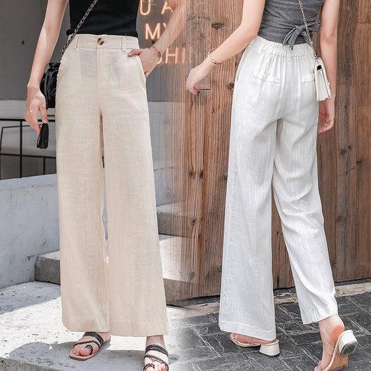 Pantalones Anchos de Lino y Algodón con Caída Elegante