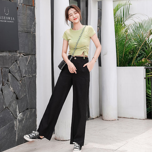 Pantalones Anchos de Lino y Algodón con Caída Elegante