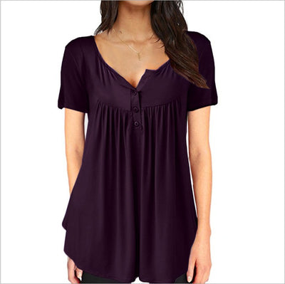 Blusa Suelta con Pliegues y Botones - Camiseta Manga Corta Mujer - Image 10