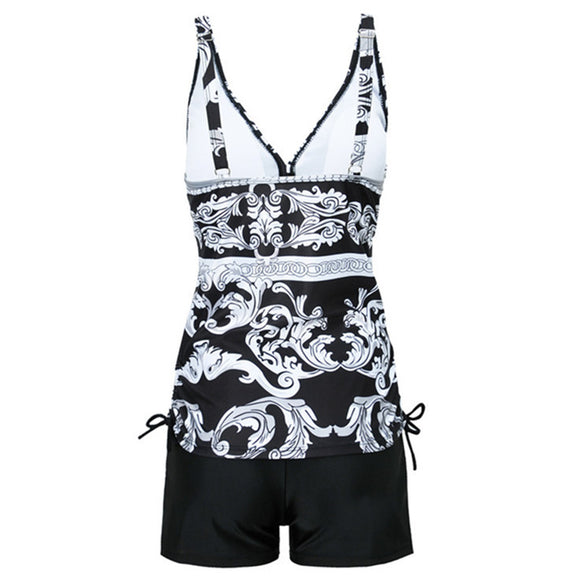 Bikini Flores Blancas Fondo Negro - Traje de Baño Conservador con Estampado Digital