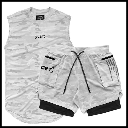 Conjunto Deportivo Muscular: Shorts y Chaleco Mesh Transpirable Doble Capa