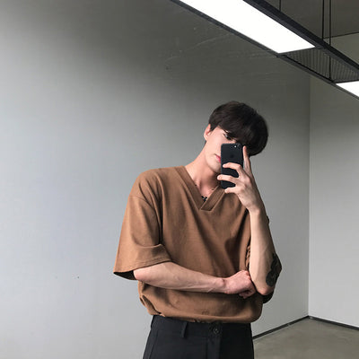 Camiseta Suelta de Cuello V para Hombre - Estilo Coreano Verano - Image 7
