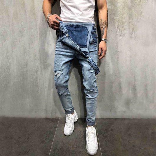 Pantalones Vaqueros para Hombre con Tirantes Desgarrados - Talla Grande Estilo Moderno - Image 10