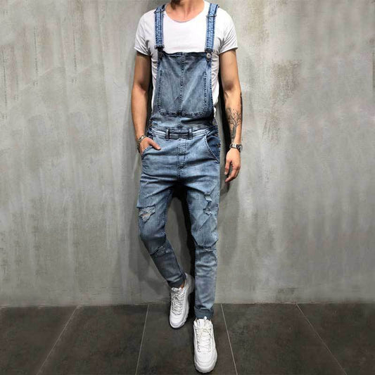 Pantalones Vaqueros para Hombre con Tirantes Desgarrados - Talla Grande Estilo Moderno